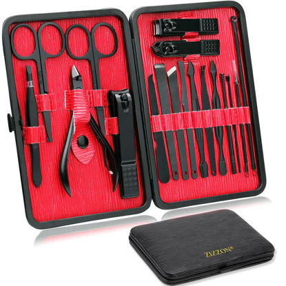 Picture of ZIZZON Manicure Set 18 in 1 Professional Pedicure Set Nail scissors Grooming Kit with Leather Travel Case (Black/Red)