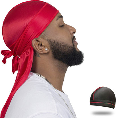 Picture of ForceWave Silky Durag for Men Wave Cap Satin Dorag for Men Women 360 Wave Red