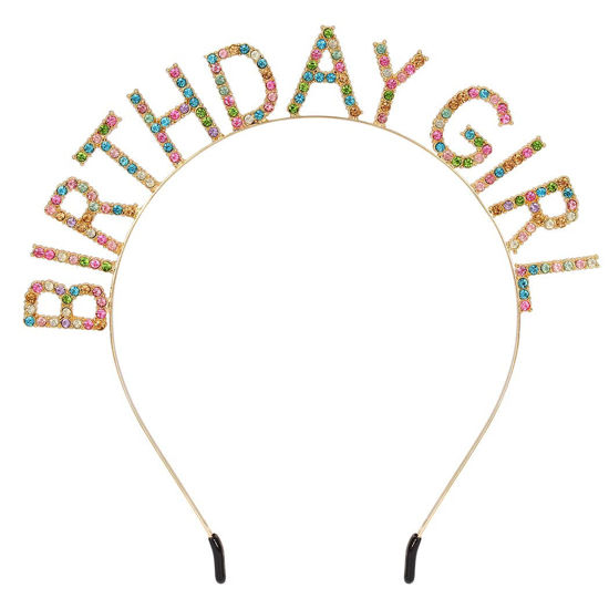 Picture of AOPRIE Birthday Girl Headband Birthday Tiara for Women Girls Happy Birthday Princess Crown Rhinestone Happy Birthday Accessories, Gold Colorful