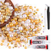 Picture of 80g Flatback Pearls and Rhinestones for Crafting, White Brown 3-10mm Resin Rhinestones and Half Pearls for Bedazzling, Nail Art and Dec with 3pcs 10ml B7000 Jewelry Glue, Tweezer and Pickup Pencil