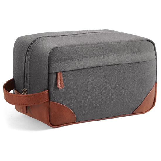 Picture of Vorspack Large Toiletry Bag Hanging Dopp Kit for Men Water Resistant Canvas Shaving Bag with Large Capacity for Home Travel - Light Grey