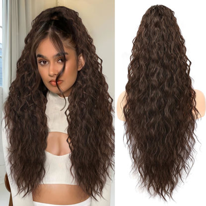 Picture of ORSUNCER Ponytail Extension Claw 26" Curly Pony Tail Clip in Claw Hair Extensions Fluffy Natural Looking Synthetic Hairpiece for Women Dark Brown