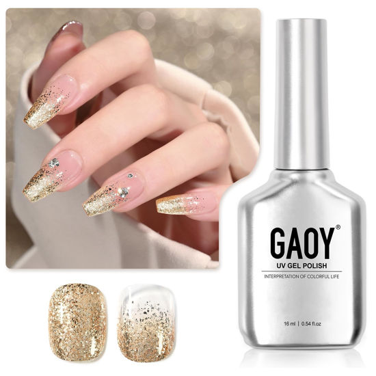 Picture of GAOY Glitter Gel Nail Polish, 16ml Gold Sparkly Gel Polish, Diamond Shiny Glitter UV Gel for Nail Art, Soak Off Nail Polish Home DIY Manicure, 1991