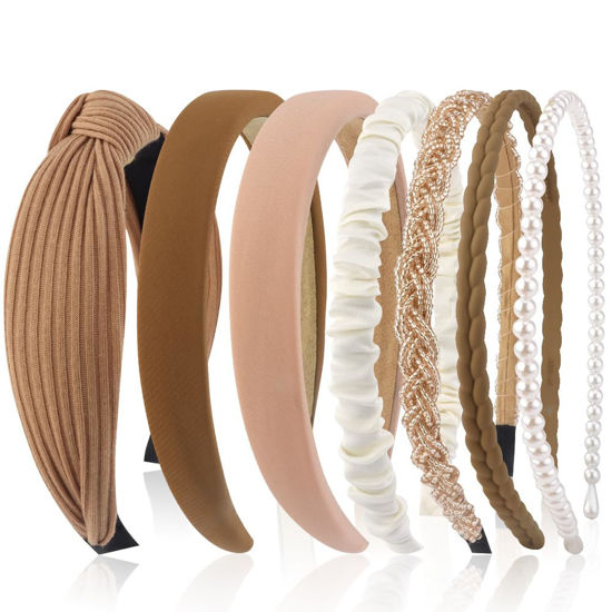 Picture of AHONEY 7 Pack Headbands for Women Girls Headbands Trendy Non Slip Hairbands Cute Hair Accessories Multi-style Headband Pack Diademas Para Mujer (Neutral)