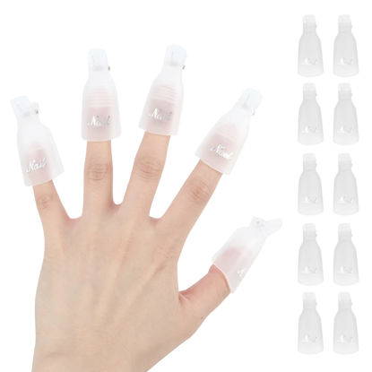 Picture of (Transparent color) 10Pcs Plastic Acrylic Nail Art Soak Off Cap Clip UV Gel Polish Remover Wrap Tool Gel Nail Polish Remover Clips for Fingernail Removal Soak Off Clips Wrap Cleaner Cap Clip