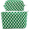 Picture of ZLFSRQ 2Pcs Checkered Makeup Bag for Women Large Cosmetic Bag Set Travel Toiletry Bag Makeup Pouch Bag for Purse Green Zipper Storage Bag Organizer Cute Small Aesthetic Girls Car Essentials Bag