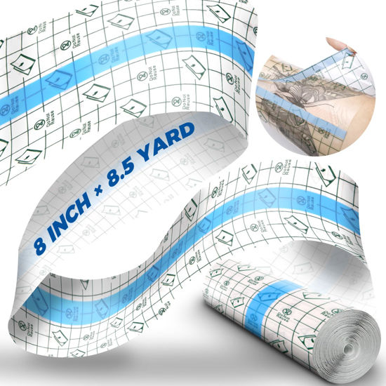 Picture of 8" x 8.5 Yard Tattoo Aftercare Waterproof Bandage, Tattoo Cover Up Tapes, Tattoo Supplies Care and Equipment Second Skin Protective Clear Sterile Safe Bandages