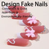 Picture of French Tip Press on Nails with Charms Medium Fake Nails White French Nails Press ons Cute Bow Stick on Nails Long Square Shape Acrylic Nails Heart Nails Rhinestones Nails for Women Daily Wear