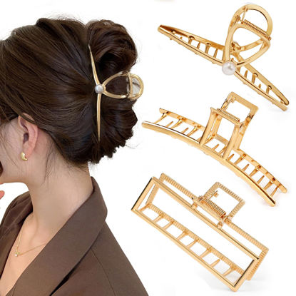 Picture of Mehayi 3 PCS Metal Large Hair Claw Clips for Thick Heavy Hair, Big Non-Slip Hair Catch Barrette Jaw Clamp, Strong Hold Claw Barrettes for Long Hair, Fashion Hair Styling Accessories for Women Girls
