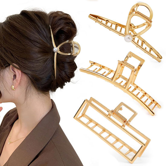 Picture of Mehayi 3 PCS Metal Large Hair Claw Clips for Thick Heavy Hair, Big Non-Slip Hair Catch Barrette Jaw Clamp, Strong Hold Claw Barrettes for Long Hair, Fashion Hair Styling Accessories for Women Girls