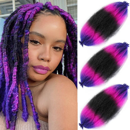 Picture of Afro Twist Hair 24 Inch 3 Packs, Springy Afro Twist Hair Pre Fluffed Spring Twist Hair Pre Stretched Wrapping Hair for Soft Locs Hair Extensions (24 Inch (Pack of 3), 1B/Purple/Blue#)