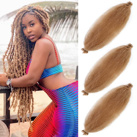 Picture of Afro Twist Hair 16 Inch 3 Packs, Springy Afro Twist Hair Pre Fluffed Spring Twist Hair Pre Stretched Wrapping Hair for Soft Locs Hair Extensions (16 Inch (Pack of 3), 27#)