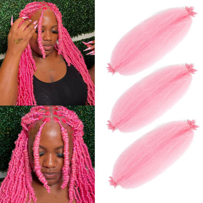 Picture of Afro Twist Hair 12 Inch 3 Packs, Springy Afro Twist Hair Pre Fluffed Spring Twist Hair Pre Stretched Wrapping Hair for Soft Locs Hair Extensions (12 Inch (Pack of 3), Pink#)