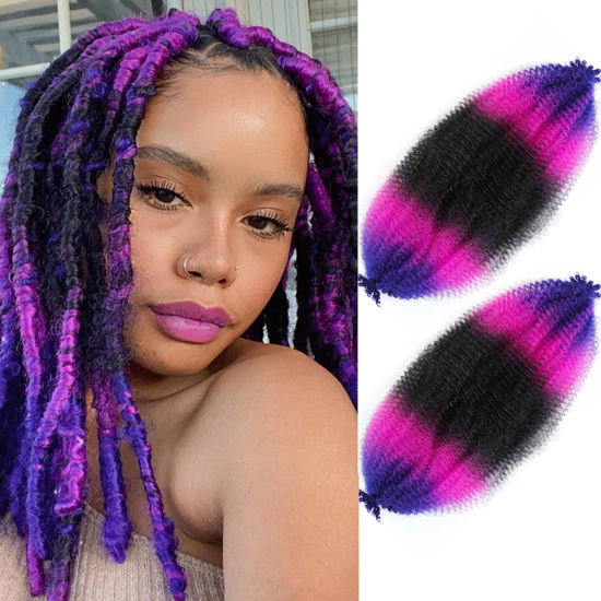 Picture of Springy Afro Twist Hair 30 Inch 2 Packs, Afro Twist Hair Pre Fluffed Spring Twist Hair Pre Separated Wrapping Hair for Soft Locs Hair Extensions (30 Inch (Pack of 2), 1B/Purple/Blue#)