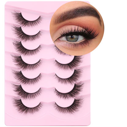 Picture of False Lashes Natural Look Fluffy Faux Mink Eyelashes Wispy Fox Eye Lashes That Look Like Extensions 3D Mink Lashes Natural Strip Lashes Pack 7 Pairs