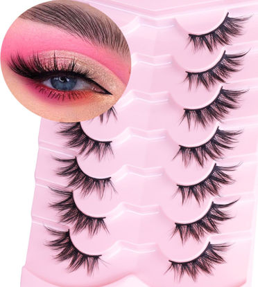 Picture of Half Lashes Fox Eye Faux Mink Lashes Fluffy Wispy Eyelashes Cat Eye 20mm Fake Lashes Spiky Strip Eyelashes Pack 7 Pairs