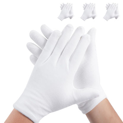 Picture of 3 Pairs White Cotton Gloves for Dry Hands Sleeping, Premium Cotton Gloves for Eczema Lotion, Hand Gloves Moisturizing Overnight, White Gloves for Women & Men, Work Glove for Coin Jewelry Silver