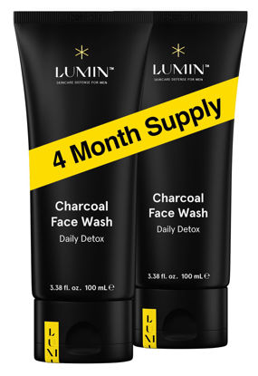 Picture of Lumin Charcoal Face Wash for Men Skincare - Daily Detox, Hydrating Face Cleanser, Removes Impurities, Exfoliates, Unclogs Pores, Controls Oil, Soothes Irritation, All Skin Types, 2 Pack