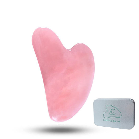Picture of Ditind Rose Quartz Gua Sha Facial Tools, GuaSha for Toxins/Prevents Wrinkles for Spa Acupuncture Therapy Trigger Point Treatment
