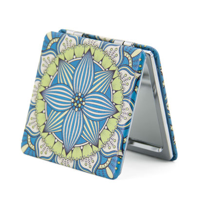 Picture of OMIRO 1X/3X Magnifying Mirror, Unique Painting Compact Mirror with Classical PU Leather (Flower Mandala 2)