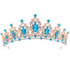 Picture of FORSEVEN Crystal Tiaras for Women, Wedding Tiaras and Crowns for Women Tiaras for Girls Birthday Party Princess Crown Hair Accessories Bride Rhinestone Headbands (Gold+Lake Blue)