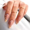Picture of Flower Almond Press on Nails Medium Fake Nails French Tip False Nails with Designs Floral Glue on Nails Glossy Full Cover Acrylic Nails Artificial Cute Stick on Nails for Women Nails Manicure 24pcs