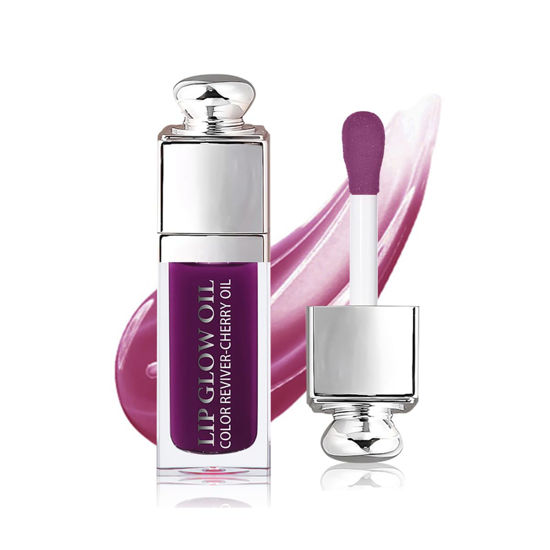 Picture of Hydrating Lip Glow Oil, Lip Oil Gloss Transparent Toot Tinted Nourishing Long Lasting Repairing Lightening Lip Lines (BERRY) 0.2 OZ