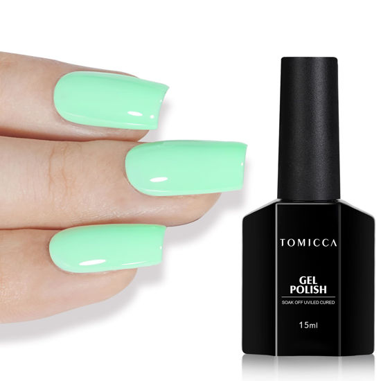 Picture of TOMICCA Green Gel Polish, Bright Green Nail Polish Gel, Soak Off UV LED Macaron Gel Polish Fast Dry, Spring Summer French Pastel Nail Art Manicure Salon DIY