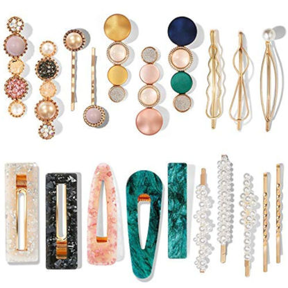 Picture of Mehayi 20 PCS Macaron Pearl Acrylic Resin Fashion Hair Clips Set, Cute Hair Barrettes Bobby Pins, Boho Fancy Hairpin Accessories Headwear Styling Tools, Gifts for Women Girls Decorative Wedding