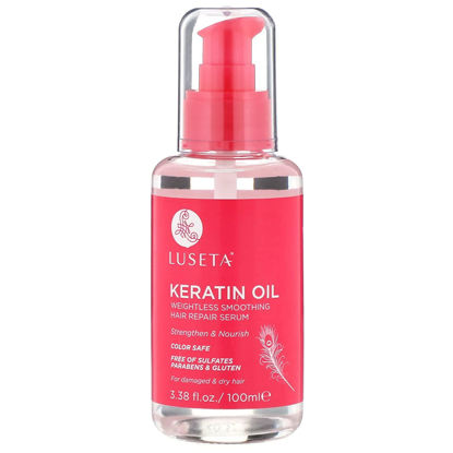 Picture of Luseta Keratin Hair Oil Serum for Color Treated Damaged & Dry Hair Strengthening & Nourishing, Keratin Hair Treatment Oil, Free of Sulfates, Paraben and Gluten 3.38 oz