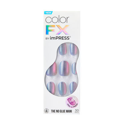 Picture of KISS imPRESS No Glue Mani Press-On Nails, Color FX, 'Fly Up', Silver, Short Size, Oval Shape, Includes 30 Nails, Prep Pad, Instructions Sheet, 1 Manicure Stick, 1 Mini File