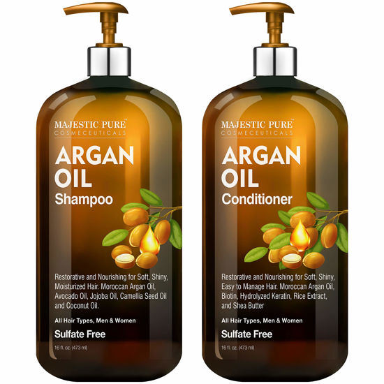 Picture of MAJESTIC PURE Argan Oil Shampoo and Conditioner Set | Nourishing & promotes Soft and Silky Hair | Sulfate Free | For All Hair Types, Men and Women - 2 x 16 fl oz