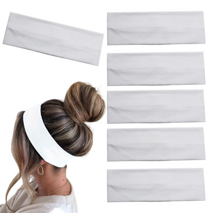 Picture of MLMOMVME 6 Pcs White Headbands for Women Hair Cotton Headband for Tie Dye Party Supplies, Non-slip Stretchy Elastic Head Wrap Holder Hair Accessories