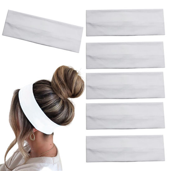 Picture of MLMOMVME 6 Pcs White Headbands for Women Hair Cotton Headband for Tie Dye Party Supplies, Non-slip Stretchy Elastic Head Wrap Holder Hair Accessories