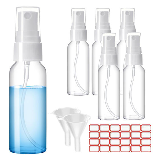 Picture of Zoizocp Spray Bottles, 1oz/30ml Clear Empty Fine Mist Plastic Mini Travel Bottle Set, Small Refillable Liquid Containers with 2pcs Funnels and 24pcs Labels (6 Pack)