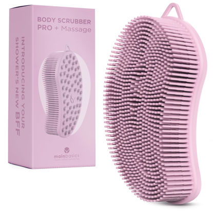 Picture of MainBasics Exfoliating Silicone Body Scrubber Pro 2-in-1 Shower Scrubber for Body, Silicone Loofah and Body Massager (Pale Pink, Body + Massage)