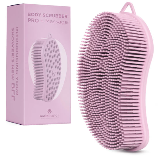 Picture of MainBasics Exfoliating Silicone Body Scrubber Pro 2-in-1 Shower Scrubber for Body, Silicone Loofah and Body Massager (Pale Pink, Body + Massage)