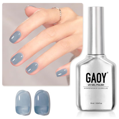 Picture of GAOY Jelly Nude Blue Gel Nail Polish, 16ml Sheer Neutral Translucent Soak Off Gel Polish, UV Light Cure for Nail Art DIY, 1722 Hazy Blue