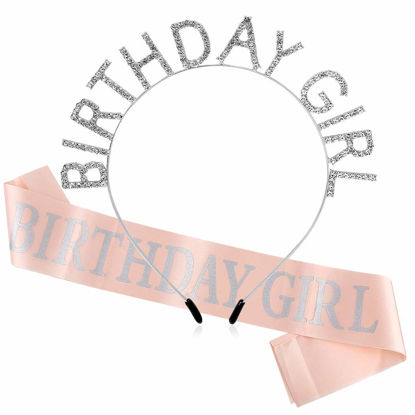 Picture of AOPRIE Birthday Crown for Women with Sash Silver Birthday Tiara for Women Birthday Girl Headband Princess Crown Rhinestone Happy Birthday Accessories
