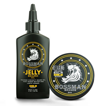 Picture of Bossman Beard Oil Jelly and Relaxing Beard Balm Combo- Gold Scent
