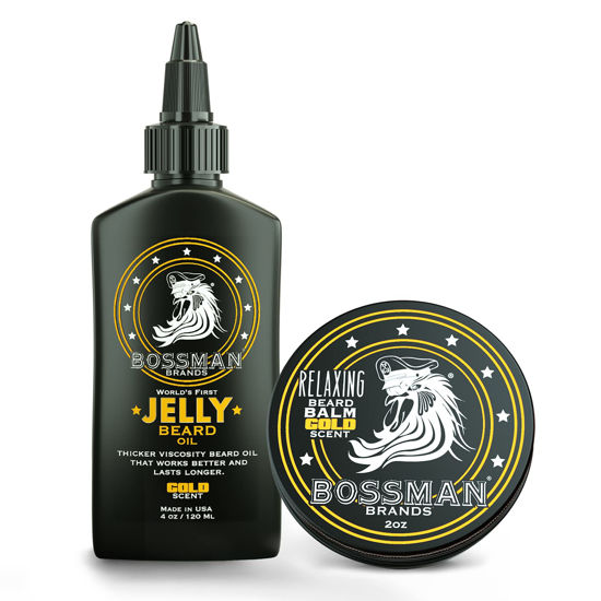 Picture of Bossman Beard Oil Jelly and Relaxing Beard Balm Combo- Gold Scent