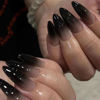 Picture of Almond Press on Nails Short Black Fake Nails Press ons Medium False Nails with Designs Ombre Glossy Full Cover Acrylic Glue on Nails Cute Artificial Stick on Nails for Women Nail Art Decoration 24Pcs