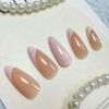 Picture of Alomnd Press on Nails Short Fake Nails Almond False Nails Press ons with Designs White Glitter Swirl Glue on Nails Cute Acrylic Nails Glossy Full Cover Artificial Stick on Nails for Women Manicure