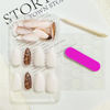 Picture of Almond Press on Nails Medium Fake Nails with Designs White French Tip False Nails Press ons Glitter Line Zebra Print Glossy Acrylic Glue on Nails Full Cover Artificial Stick on for Women Supplies