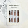 Picture of Almond Press on Nails Medium Fake Nails with Designs Brown Black False Nails Press ons Gold Foil Matte Full Cover Acrylic Glue on Nails Cute Artificial Stick on for Women Decorations 24Pcs