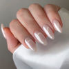Picture of White Press on Nails Medium Almond Fake Nails with Designs Pearl White False Nails Press ons Glossy Full Cover Glue on Nails Chrome Cute Acrylic Nails Artificial Stick on Nails for Women 24Pcs