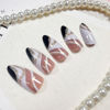 Picture of Almond Press on Nails Short Fake Nails White False Nails Press ons with Designs Gold Glitter Black Glue on Nails Glossy Full Cover Acrylic Nails Artificial Stick on Nails for Women Decorations 24Pcs