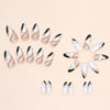 Picture of Almond Press on Nails Short Fake Nails White False Nails Press ons with Designs Gold Glitter Black Glue on Nails Glossy Full Cover Acrylic Nails Artificial Stick on Nails for Women Decorations 24Pcs