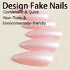 Picture of Pink Press on Nails Almond Medium Fake Nails with Design Shiny False Nails Press ons Glossy Full Cover Acrylic Glue on Nails Cute Artificial Stick on Nails for Women Manicure 24Pcs