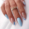 Picture of Blue Press on Nails Short Almond Fake Nails Press ons Glitter False Nails with Designs Wave Glossy Full Cover Acrylic Glue on Nails Cute Artificial Stick on Nails for Women Manicure Decoration 24Pcs